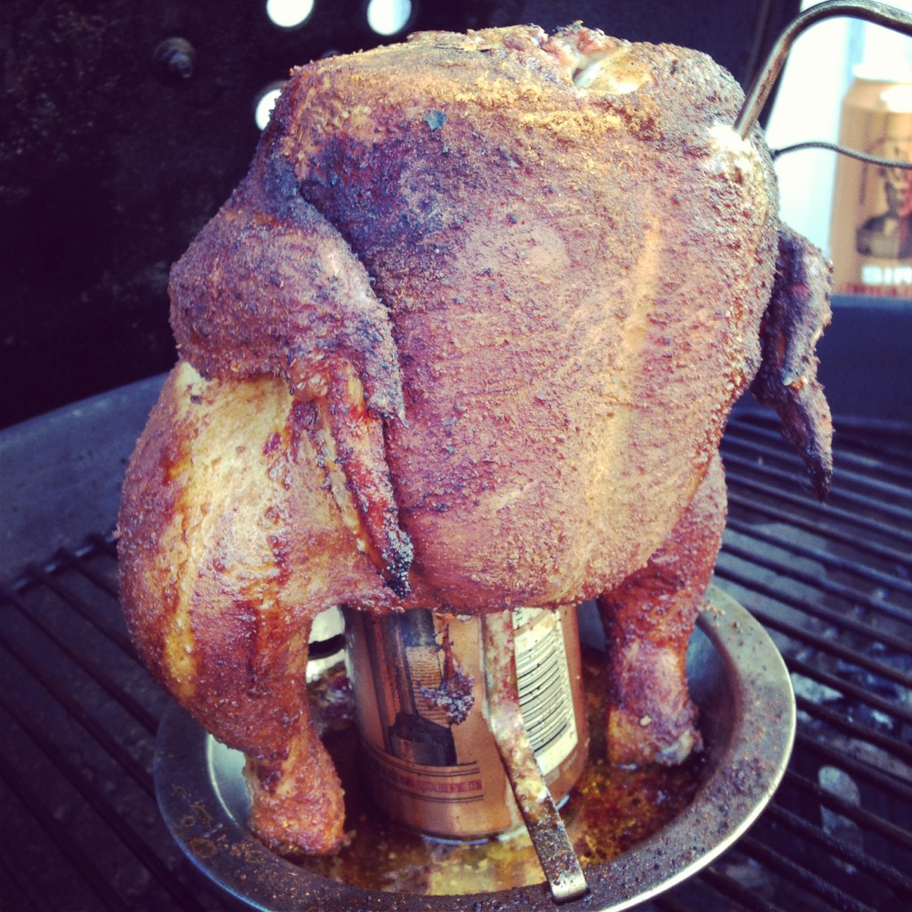 Jamaican Jerk Rum Can Chicken With Cherry Wood Smoke