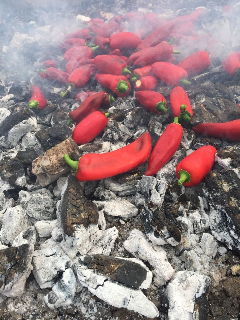 Gemüse und Chili direkt in der Glut beim Caveman Grilling