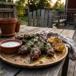 Grillade lammspett med citron, vitlök och oregano