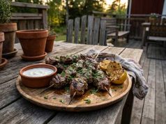 Grillade lammspett med citron, vitlök och oregano