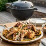 Spatchcock-kyckling på grillen med vitlökssmör, örter och grillad citron