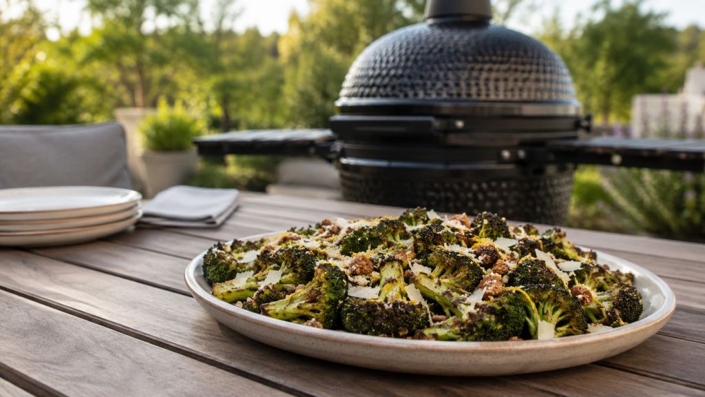 Grillad broccoli med rostad vitlökscaesar och krispigt rågbröd